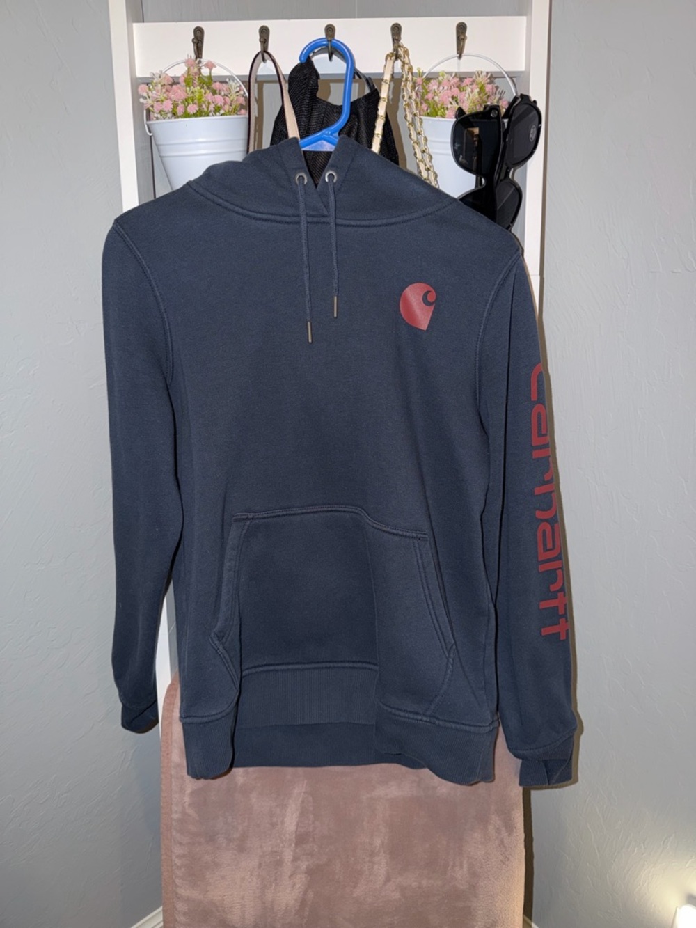 Carhartt Women’s Navy Hoodie with Red Logo
